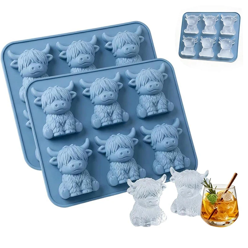 1/2PCS Mini Highland Cow Ice Cube Mold 3D Silicone Ice Tray for Whiskey Cocktail Juice Wine Beer Soda Party Drinks Home Bar Gift