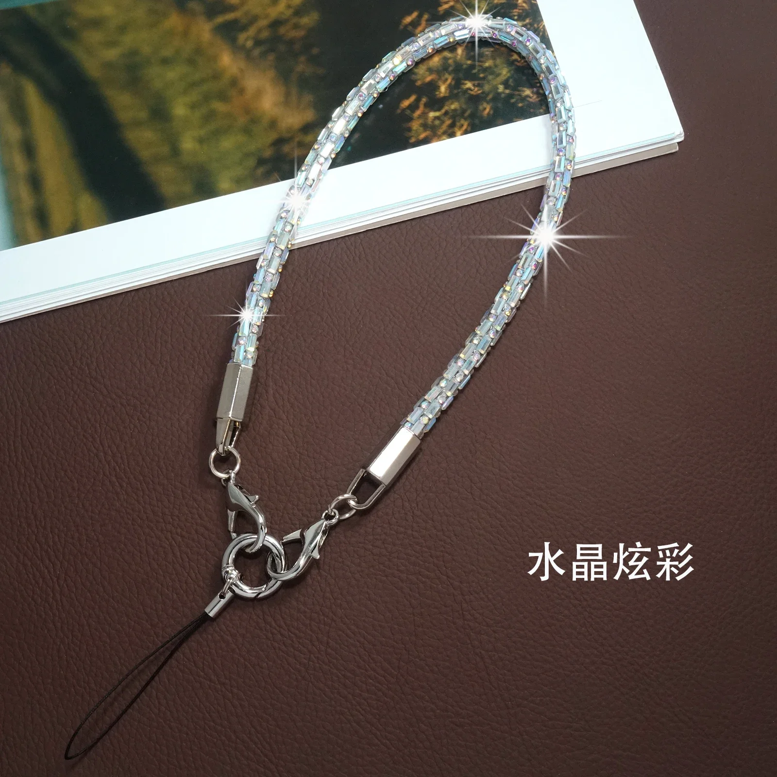 

For Mobile Phone Case Square Colorful Rhinestone Trim Cotton Core Base Short Lanyard Wrist Strap Bracelet Chain