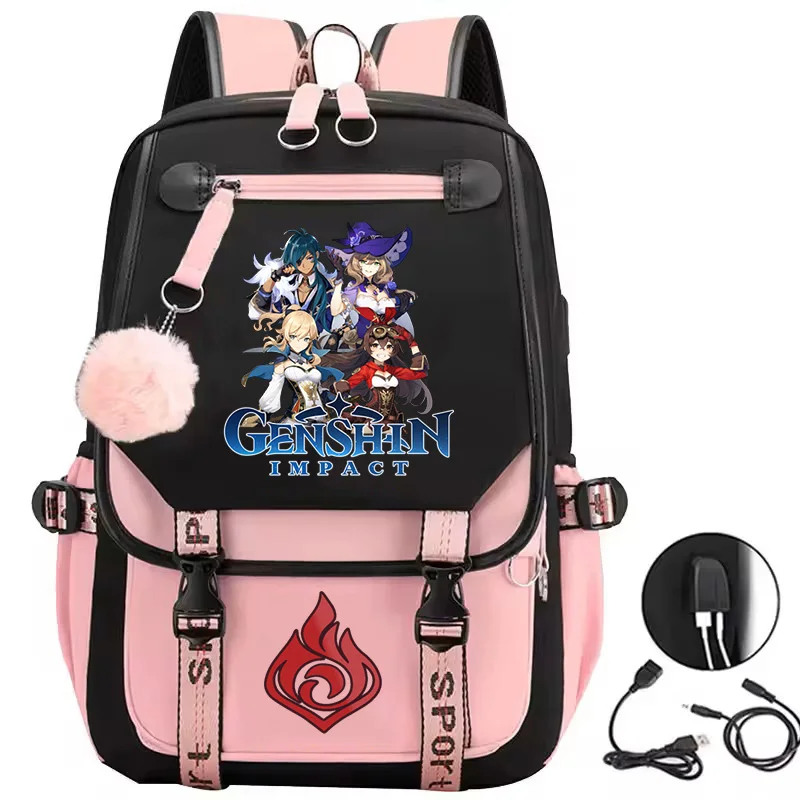 Genshin Impact Cosplay Backpack Student Schoolbag Large Capacity Schoolbag Fashion USB Charging Backpack Men Laptop Bag Mochila