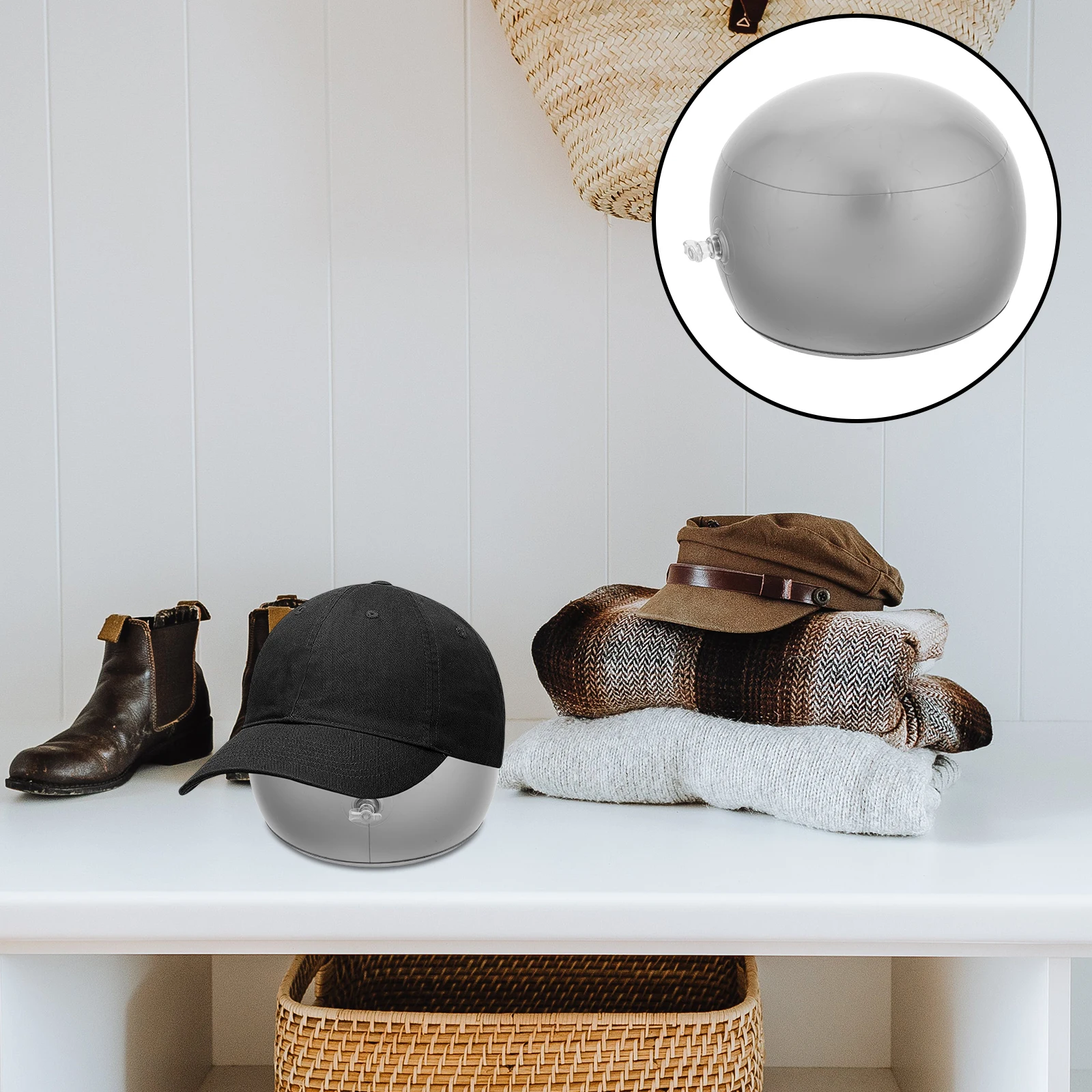 

Inflatable Pvc Hat Shaper Display Stand Baseball Inner Support Holder Blow Up Organizer For Shaping Display Silver Tabletop Cap