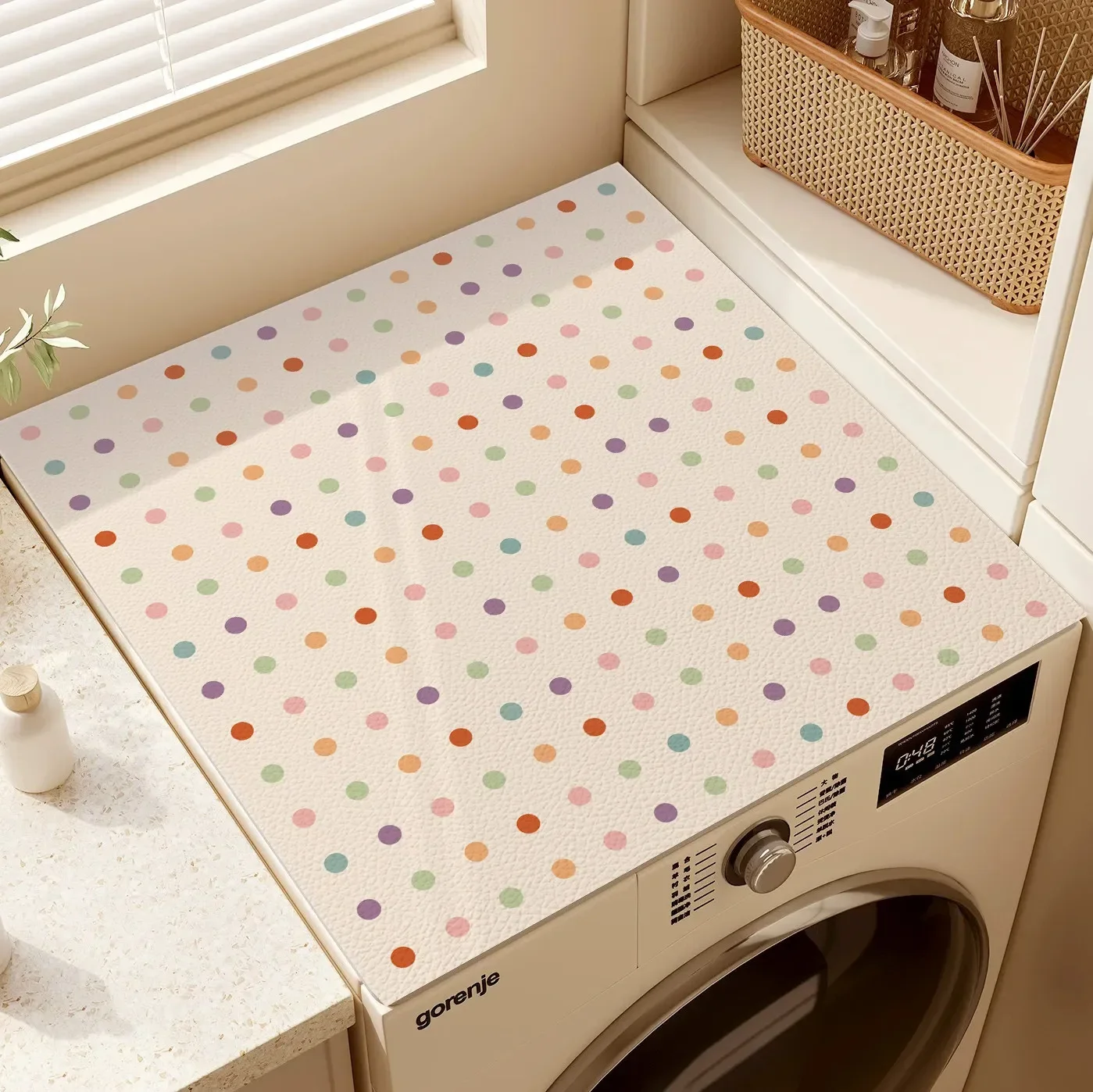 VIKAMA Pastel Rainbow Dot Washing Machine Cover Mat Multi Color Print Waterproof Anti Dust Pad For Laundry Dryer Cabinet Top