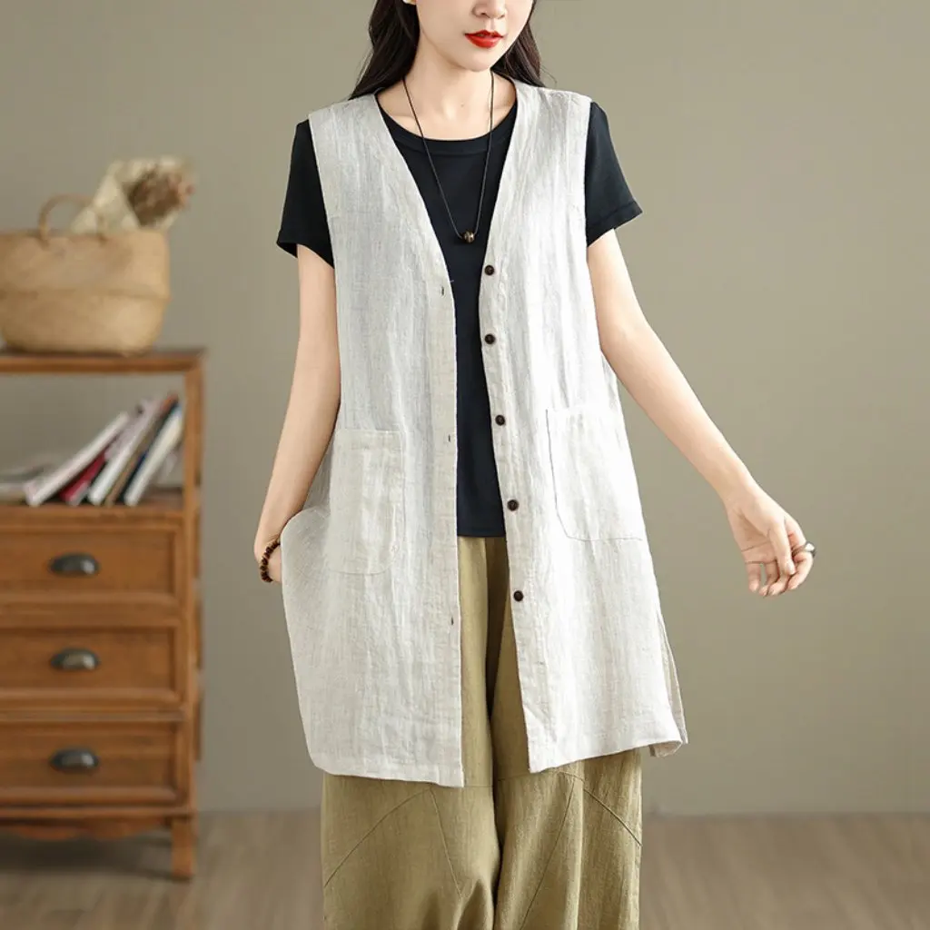 

Women's Mid-Length Casual Vest V-Neck Single-Breasted Versatile Fashion Top for Summer Age-Reducing Style