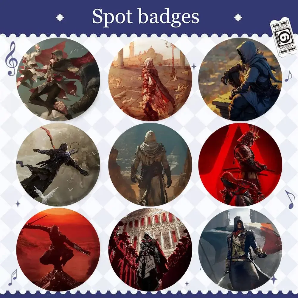 Game A-Assassin S C-Creed Manga Badges 25 32 44 58 75 mm Round Cosplay Pin Bag Decor Fans Collect Friends Gifts Brooch Souvenir