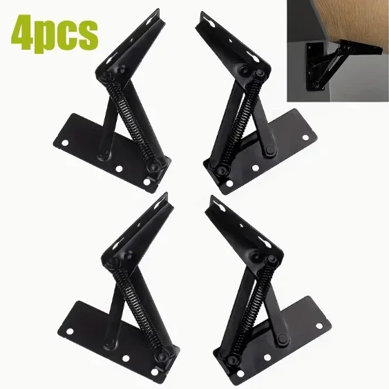 4 Pcs Heavy Duty Steel Spring Hinge - 80 Degree Folding Lift Top For Cabinet Doors, Sofa Bed & Furniture