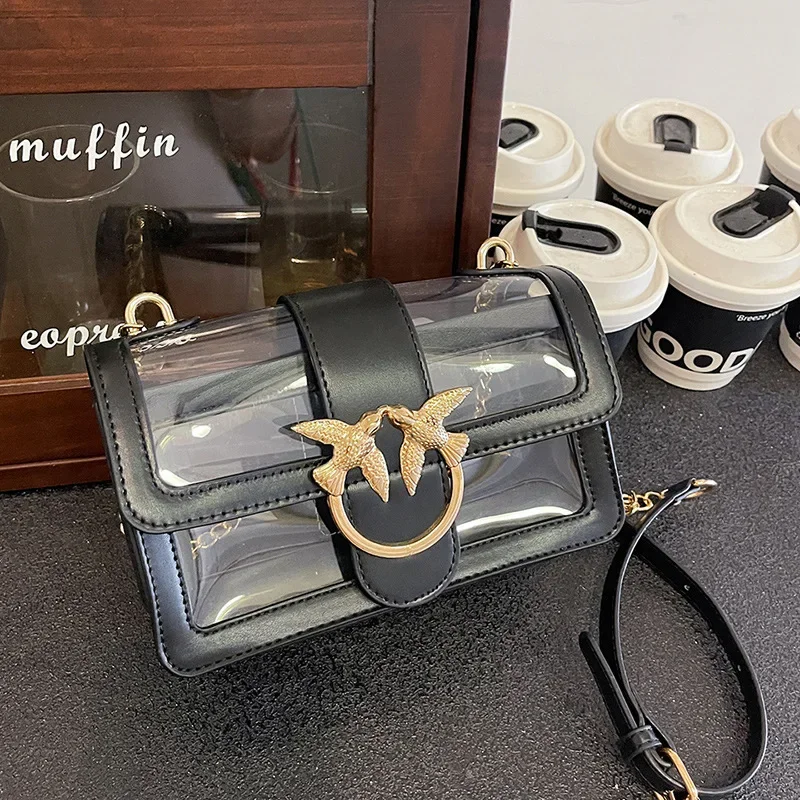 الشتاء الساخن بيع الأزياء الشعبية واضح الراقية حقيبة المرأة الخفيفة الفاخرة مصمم سلسلة Crossbody الكتف حقيبة PVC شفافة #1