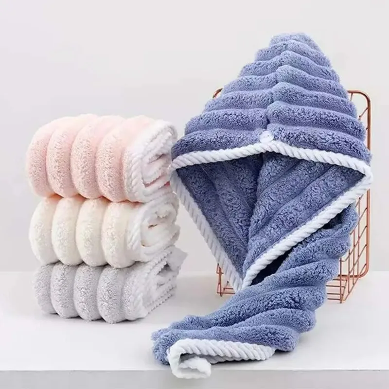 Coral Fleece Dry Hair Hat Fast Absorption Water Female Shower Cap Thickened Pink Blue Gray  Wiping Hair Towel Bathroom Accessory