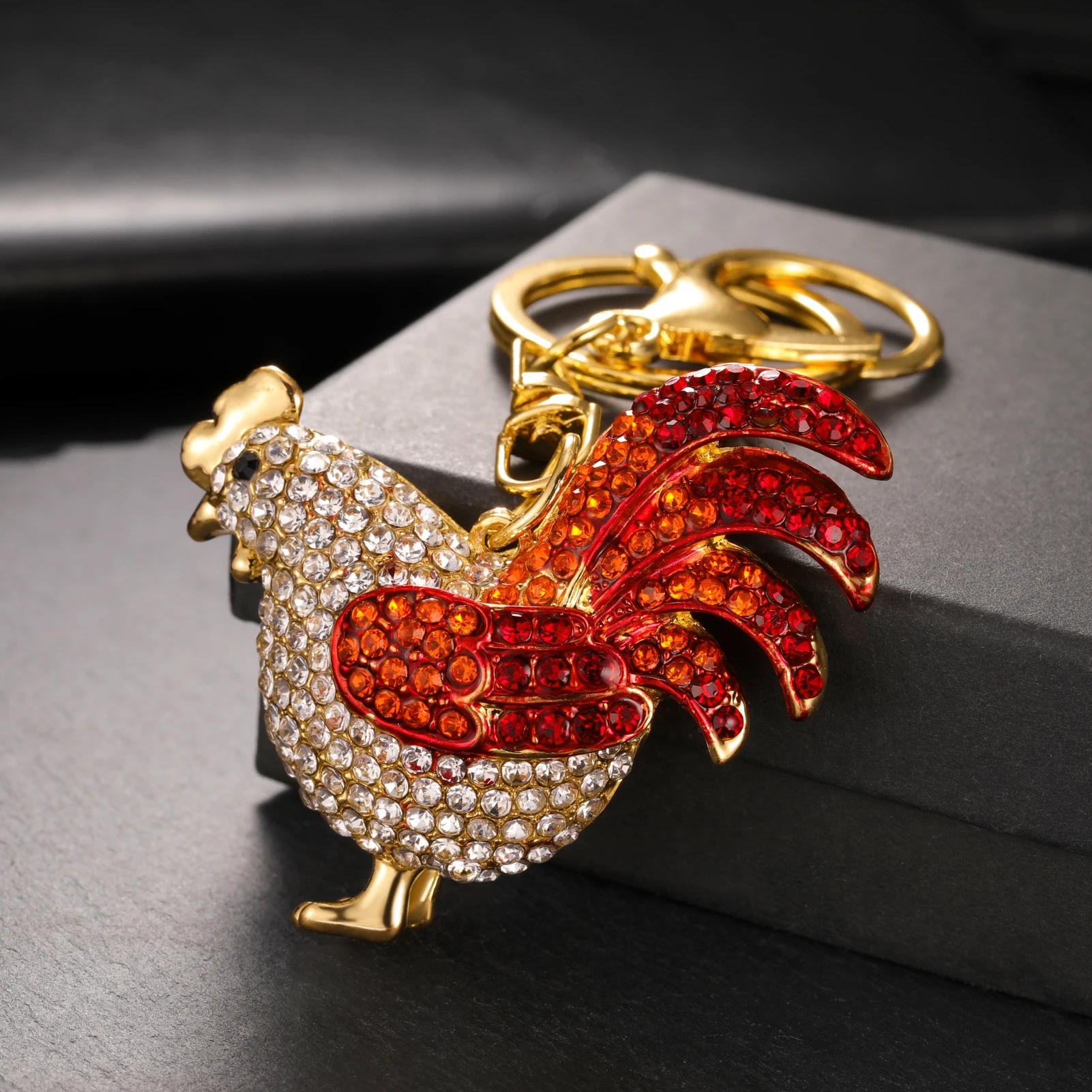 Vassago Rhinestone Zodiac Chicken Rooster Key Chains Ring Keychains Animal Jewelry For Women Girls Bag Pendant Car Charms Gifts