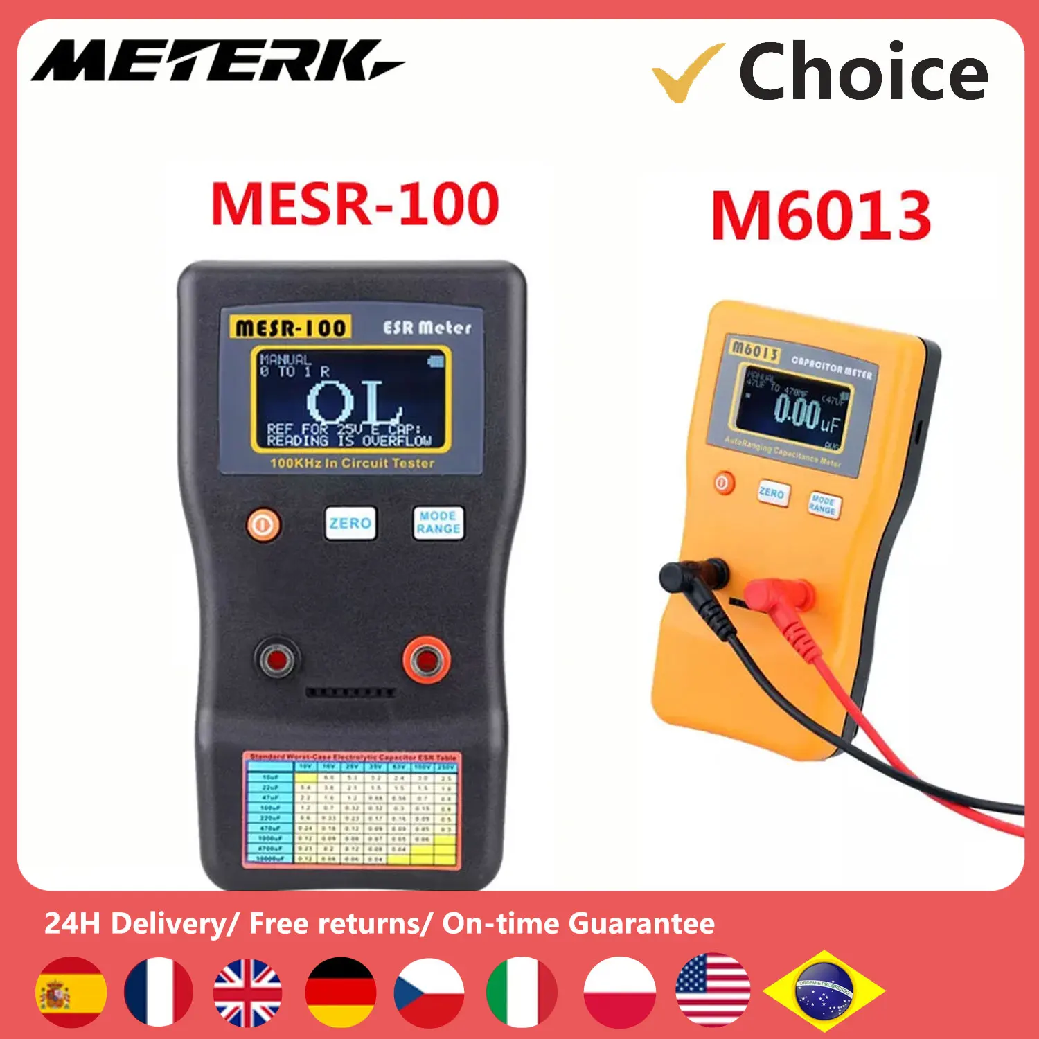 MESR-100/M6013 ESR Capacitance Ohm Meter Professional Measuring Capacitance Resistance Capacitor Circuit Tester Capacitor Tester