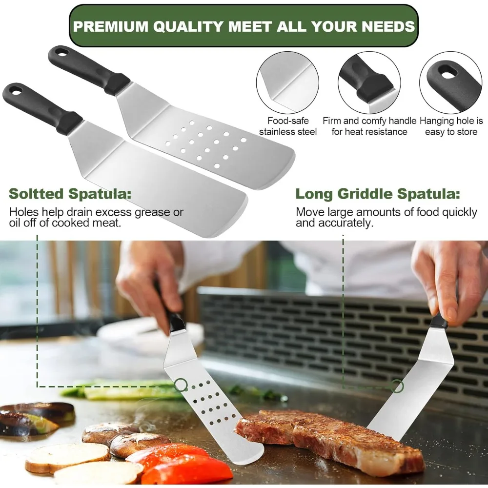 16 pcs Griddle Accessories Kit,Hibachi Flat Top Grill Accessories,Grill Spatula Set with Enlarged Spatulas,Scraper Basting Cover