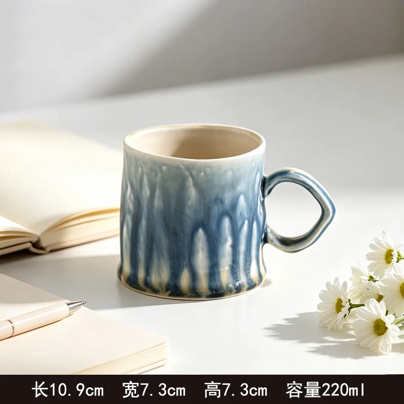 Keramische handgemaakte koffiekop met hoge esthetiek, handgeschilderde gestreepte mok, ontbijtkop voor gezinnen en homestays, gepersonaliseerde waterkop voor koppels.