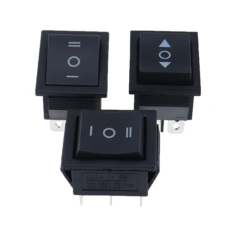 1PCS KCD4 25X31mm Black Rocker Switch 6 Pin 3 Position ON-OFF-ON Double Reset/Latch Switch 16A 250V 20A 25A 125VAC