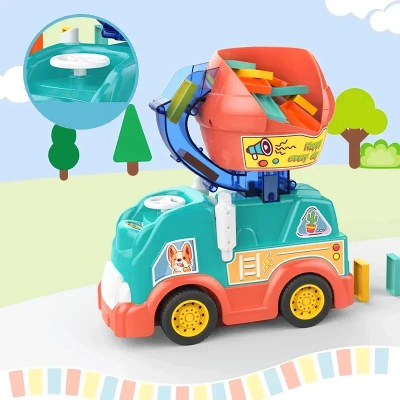 Educazione precoce bambini giocattoli creativi fai da te progetto domino elettrico mixer camion licenza automatica giocattoli con 102 domino per bambini