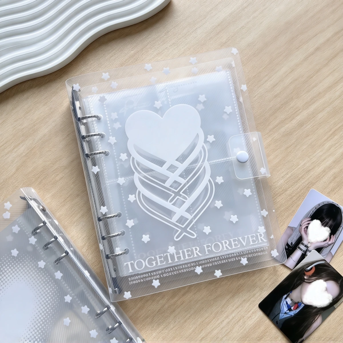 1Pc A5 Transparent Star and Heart Planner, Transparent Diagonal-Patterned Loose-Leaf Notebook, Sticker Binder, Large-Capacity Loose-Leaf Notebook, Pp Transparent Refillable Pages, K-Pop Photo Album, Suitable for Photo