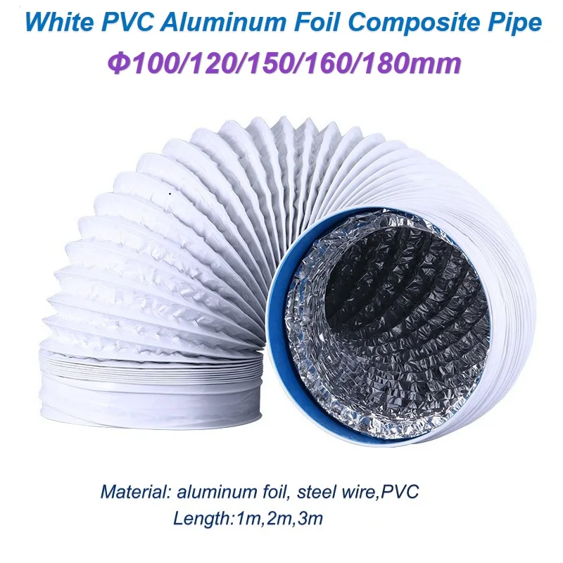 ∅100mm 2m 3m White PVC Composite Pipe Aluminum Foil Ventilation Duct Scalable Smoke Tube Kitchen Rang Hood Flexible Hose 