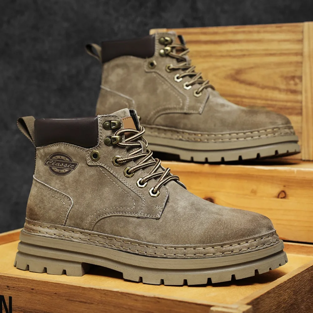 

New Outdoor Leather Mens Slip on Boots Platform Shoes Luxury Brand Men Boot Fashion All-match Men Motocross Boots