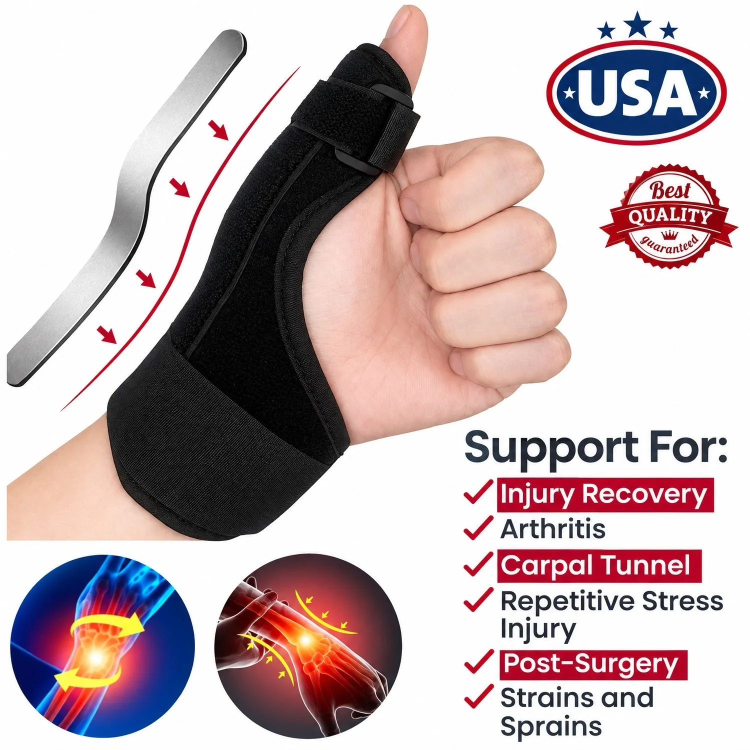 Sport Thumb Wrist Support Brace Carpal Tunnel Sprain Splint Arthritis Left Right Hand Adjustable Compression Pain Relief