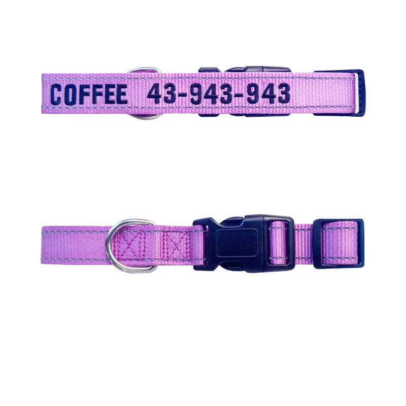 Custom Personalized Embroidered Dog Collar Nylon Reflective Adjustable Name ID