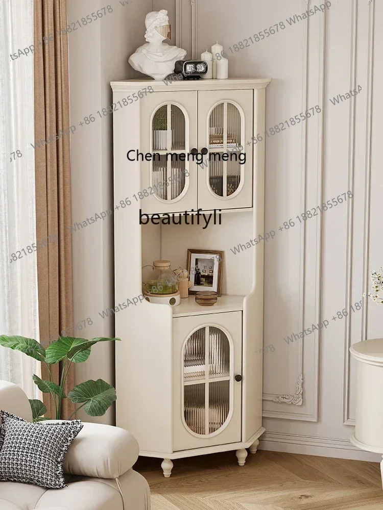 

D178 Y French Cream Style Solid Wood Corner Cabinet Small Apartment Living Room Shelf Wall Triangle Sideboard Cabinet