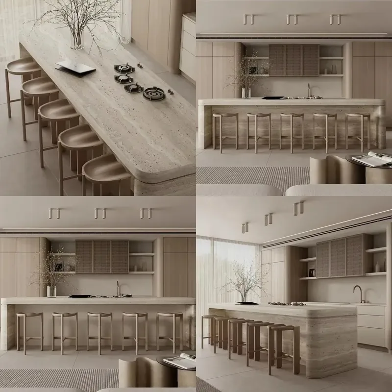 Modern Luxury Travertine Kitchen Island Table Natural Stone Marble Hinges One Stop Solution Style Furniture