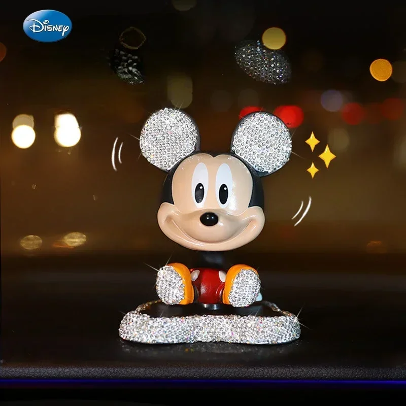 Disney Mickey and Minnie diamond car interior decoration shaking head cartoon cute girl car dashboard decoration