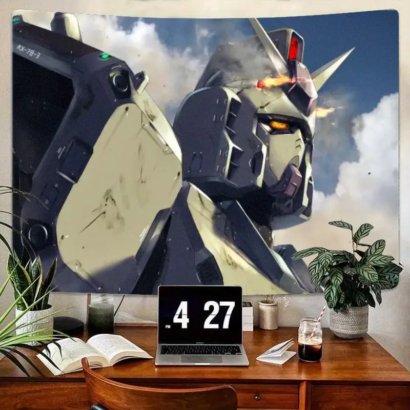 

1 шт. футуристический робот Gundam, серый, белый, красный, желтый гобелен с глазами, подробный научно-фантастический робот, художественный настенный гобелен для творческого любителя Wor