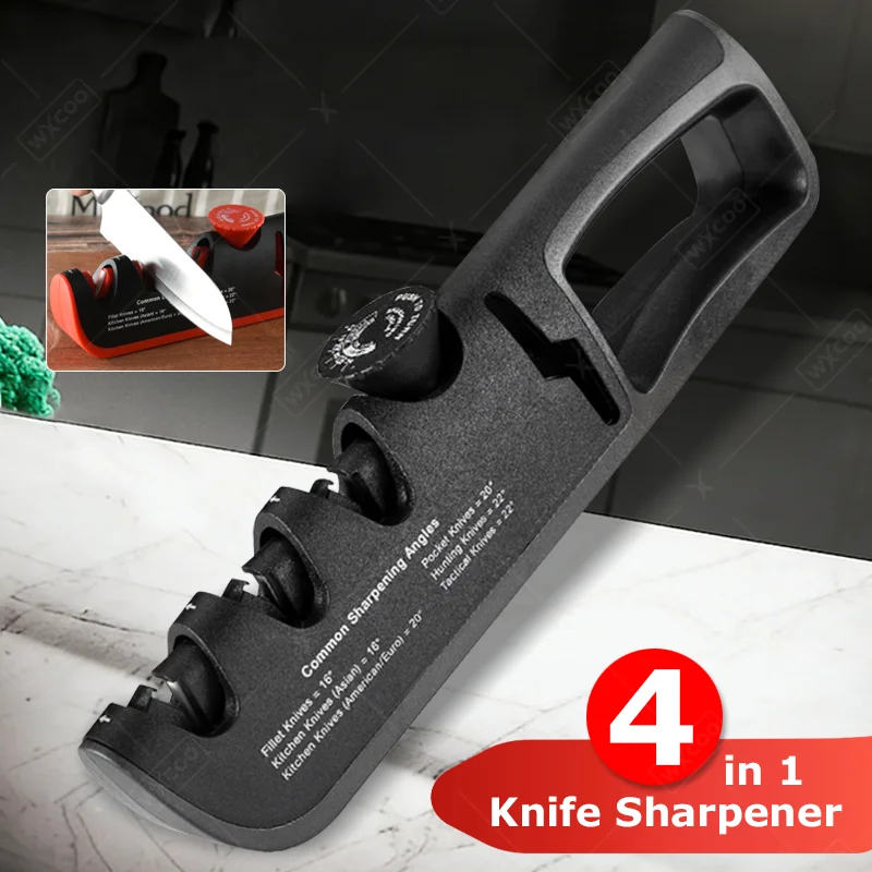 WXCOO Rutschfester Küchenmesserschärfer 4-in-1 Schärfgerät für Messer & Scheren Ergonomischer Griff Handgehaltenes Messerschärfwerkzeug