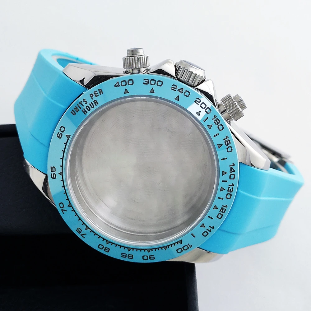 VK63 39mm Men's Stainless Steel Blue Timing Case Compatible with VK63 Quartz Movement Watch Repair and Replacement Parts