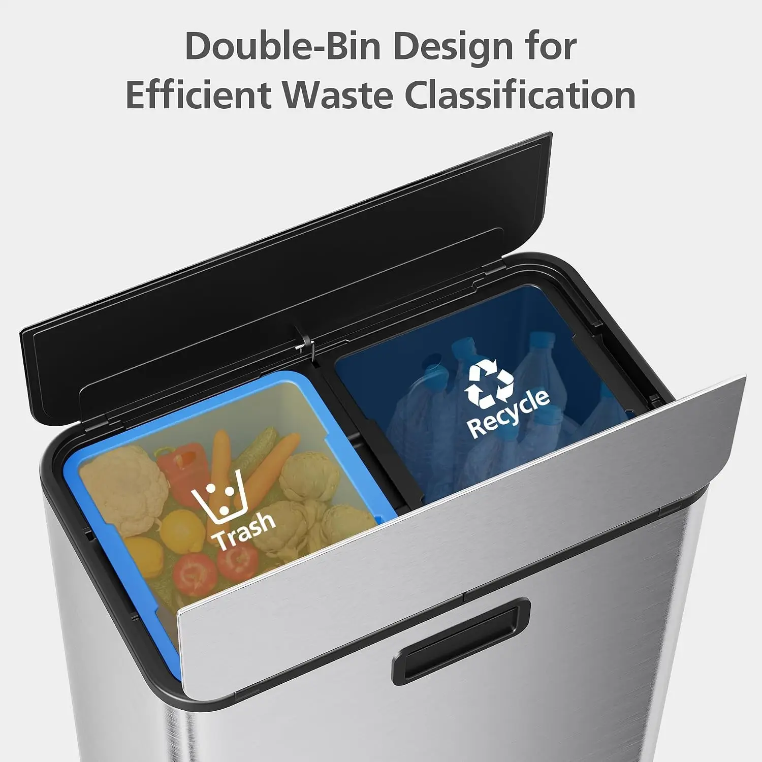 2 x 28L Stainless Steel Kitchen Trash Can Step-On Garbage Bin With Soft Close Lid Space-Saving Modern Design Large Recycling Bin for Home Office