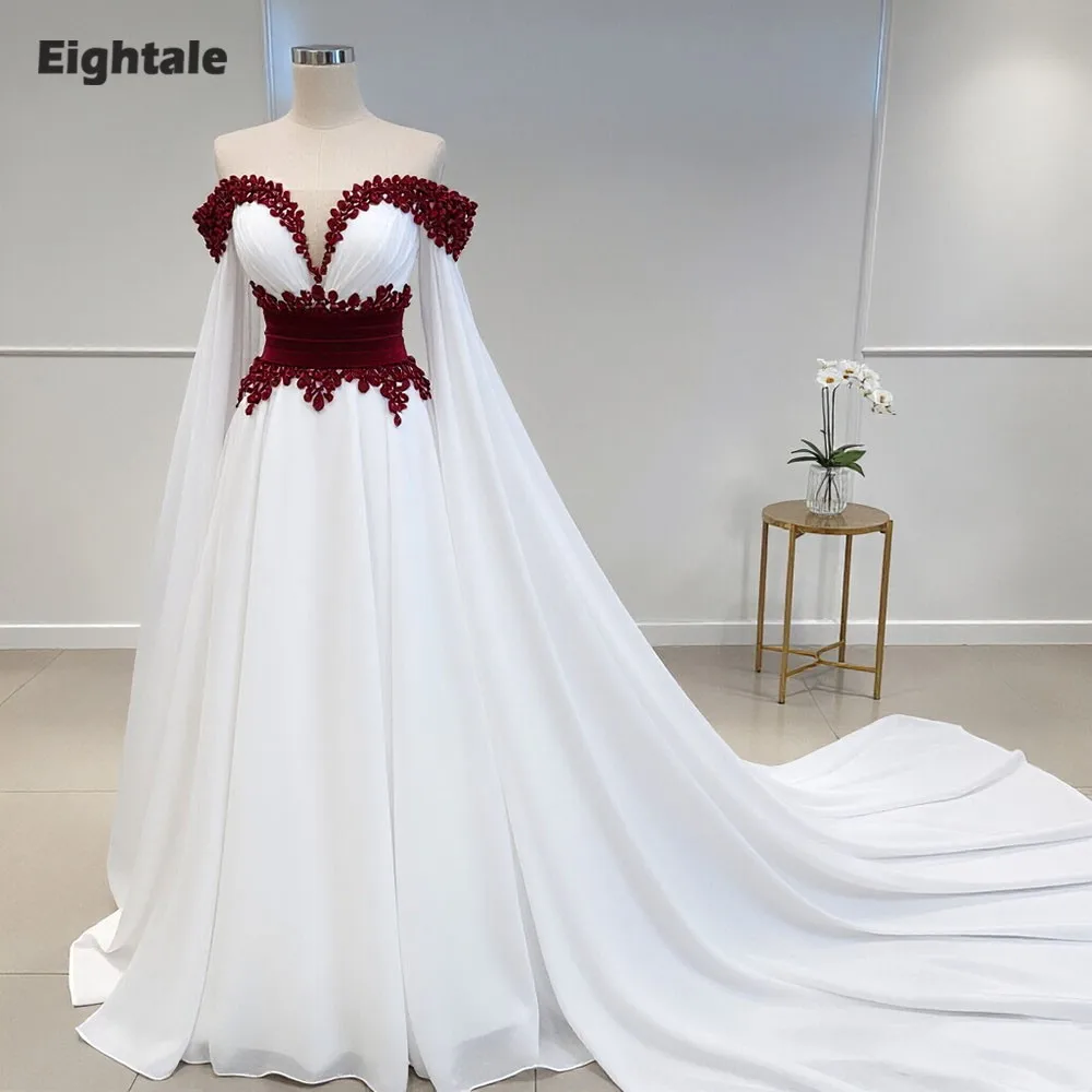 Eightale Arabic Wedding Dress Customized Ivory off the Shoulder A-Line Beaded Rhinestones Muslim Bridal Gown Bride Party Dress