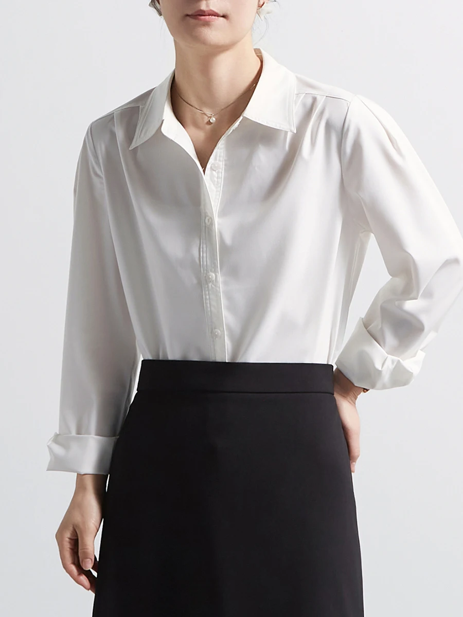 

White Casual Shirt Women's Spring Autumn New Style Professional Commuting Chic Blouse Polyester Bamboo Fiber Blend Long Sleev...