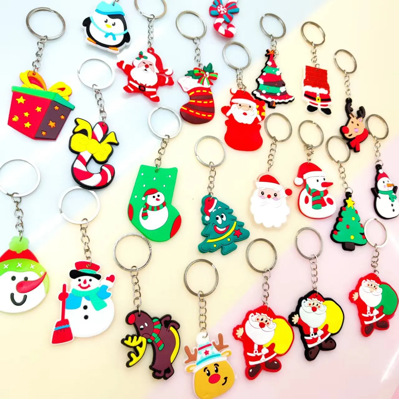 10pcs Christmas Cartoon Keychain Christmas Socks Snowman Accessories Pendant Soft Glue Doll Key Rings Jewelry Gifts for Friends