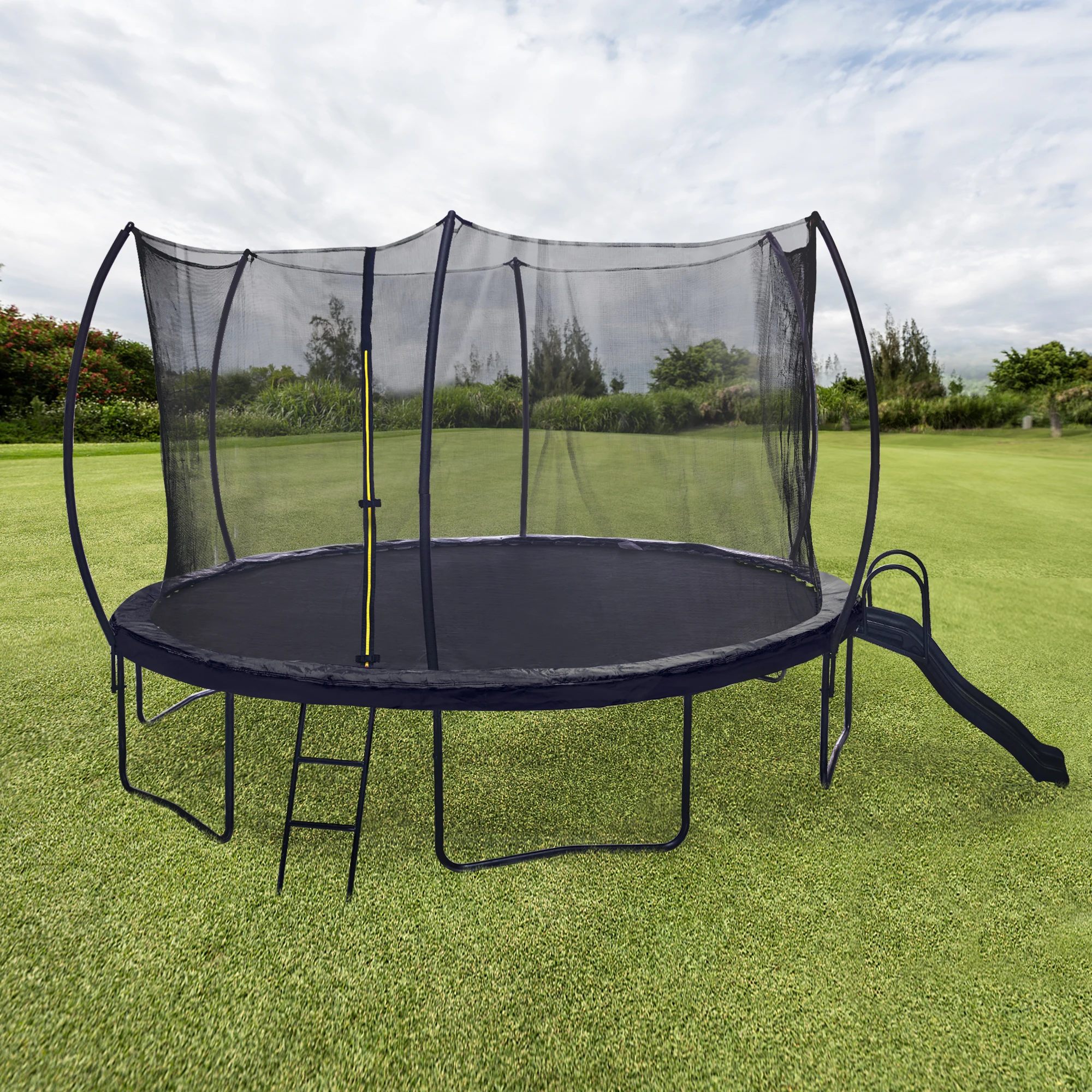 

14FT Trampoline with Slide , Outdoor Pumpkin Trampoline for Kids and Adults with Enclosure Net and Ladder