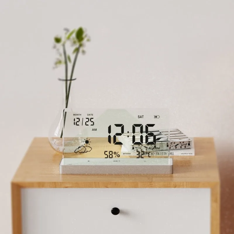 Smart Alarm Clock Digital LCD Alarm Clocks Transparent Multi Functional Calendar Clock Silent Bedside Table Wake Up Timepiece