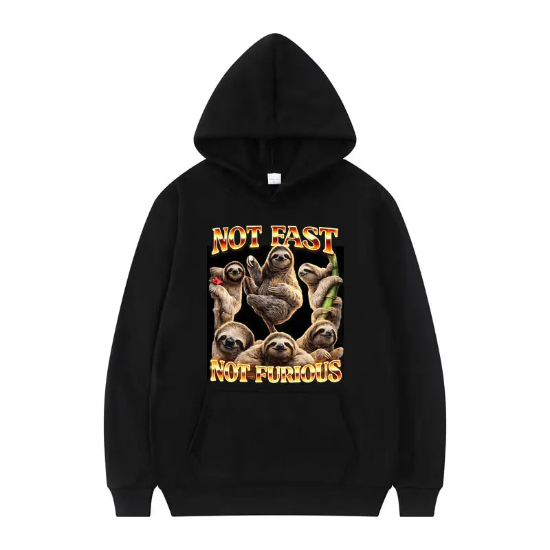 

Забавный свитшот с принтом мема «Ленивец: Не быстро, не гневно» для мужчин и женщин, винтажный, с длинным рукавом, оверсайз, уличный стиль