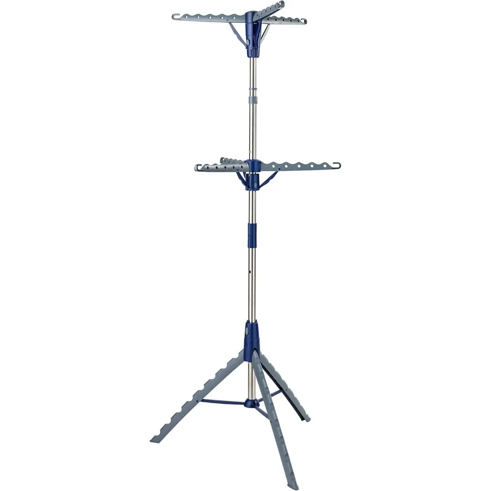 

2-Tier Collapsible Tripod Clothes Drying Rack Chrome 28.5"D x 28.5"W x 73.5"H clothes hanger is placed in the bedroom
