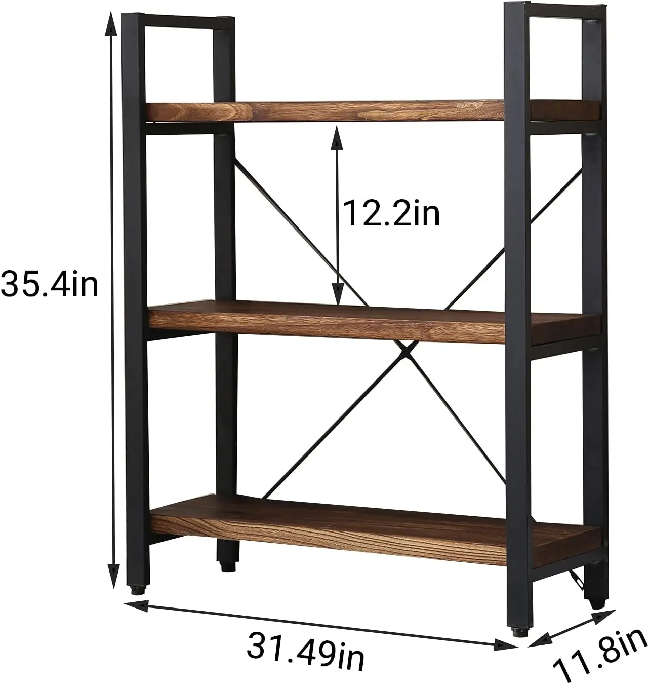 Natural Real Wood Bookcase,Industrial Bookshelf,6 Tier Solid Wood Open Book Shelf Storage,Metal Shelving