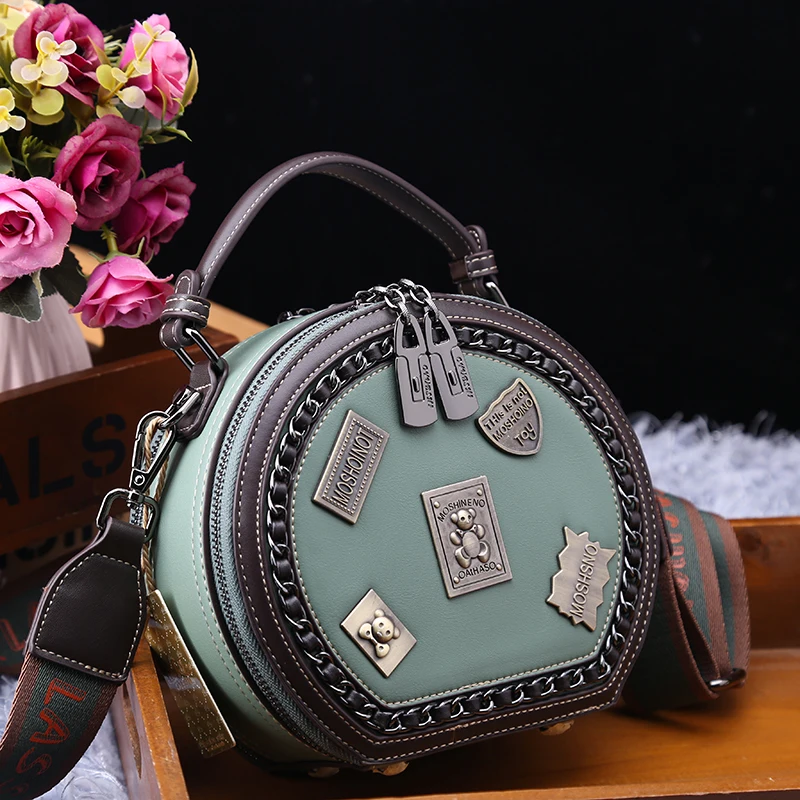 

Faionable Retro Leather Bae Small round Bag Versatile Single oulder Crossbody Bag for Women New 2024 Casual Sle