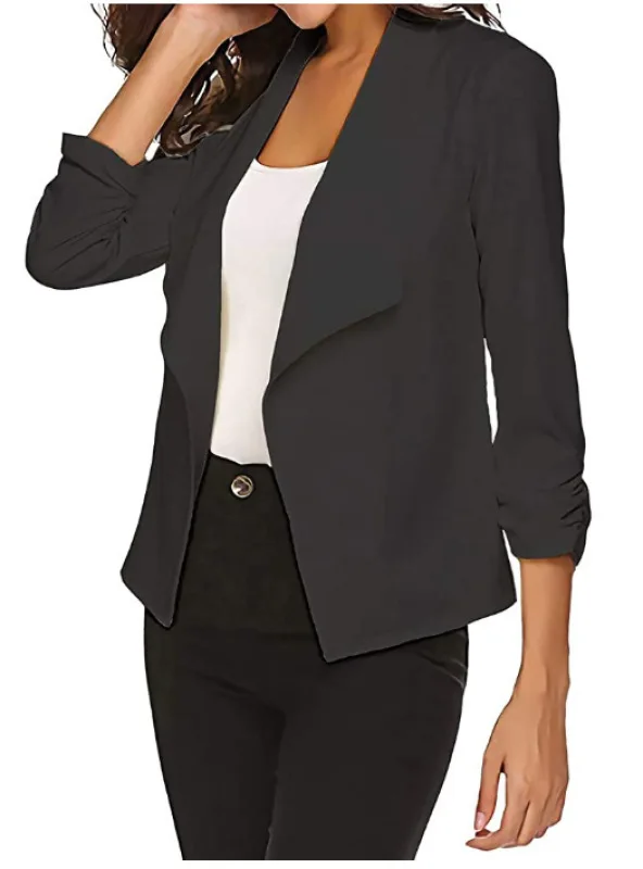 Blazer manga comprida para mulheres, casaco simples e fino para senhoras, monocromático