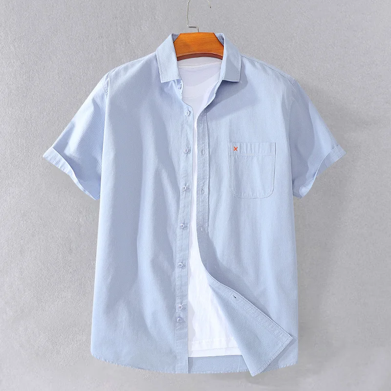 

Pure Cotton Short Sleeve Shirt for Mens Casual Loose Solid Versatile Shirts 2025 Summer New Iron-free Breathable Men's Clothing