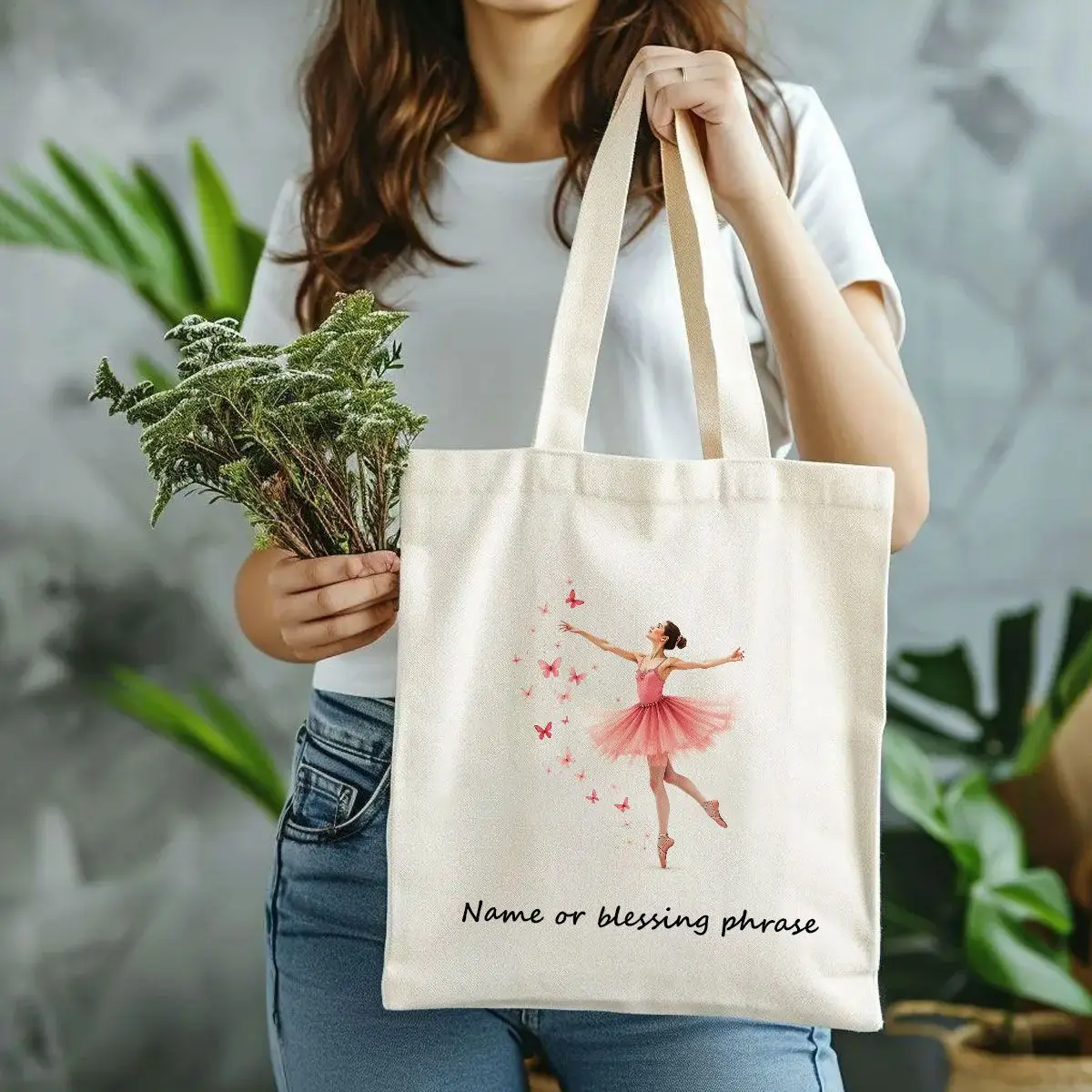 Personalized Name/Text Ballerina Dance Bag Custom Ballet Dancer Gift with Ballerina Tutu Print, Bookbag for School Travel Bags