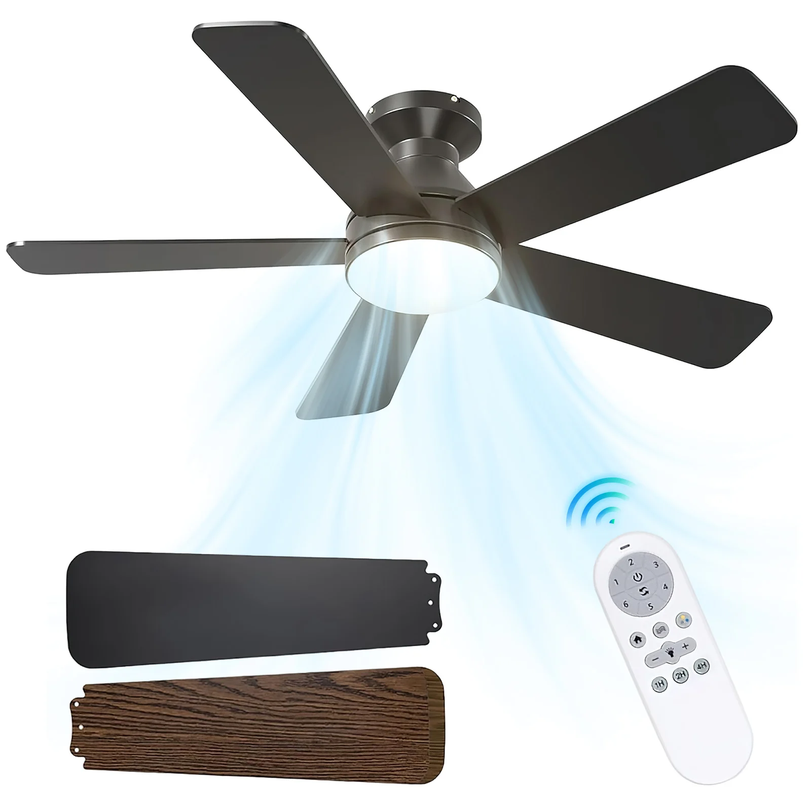52 inch moderne LED lage plafondventilator met DC-motor, 36W, met afstandsbediening, eenvoudige plafondventilator met licht, huishoudventilator, 220V
