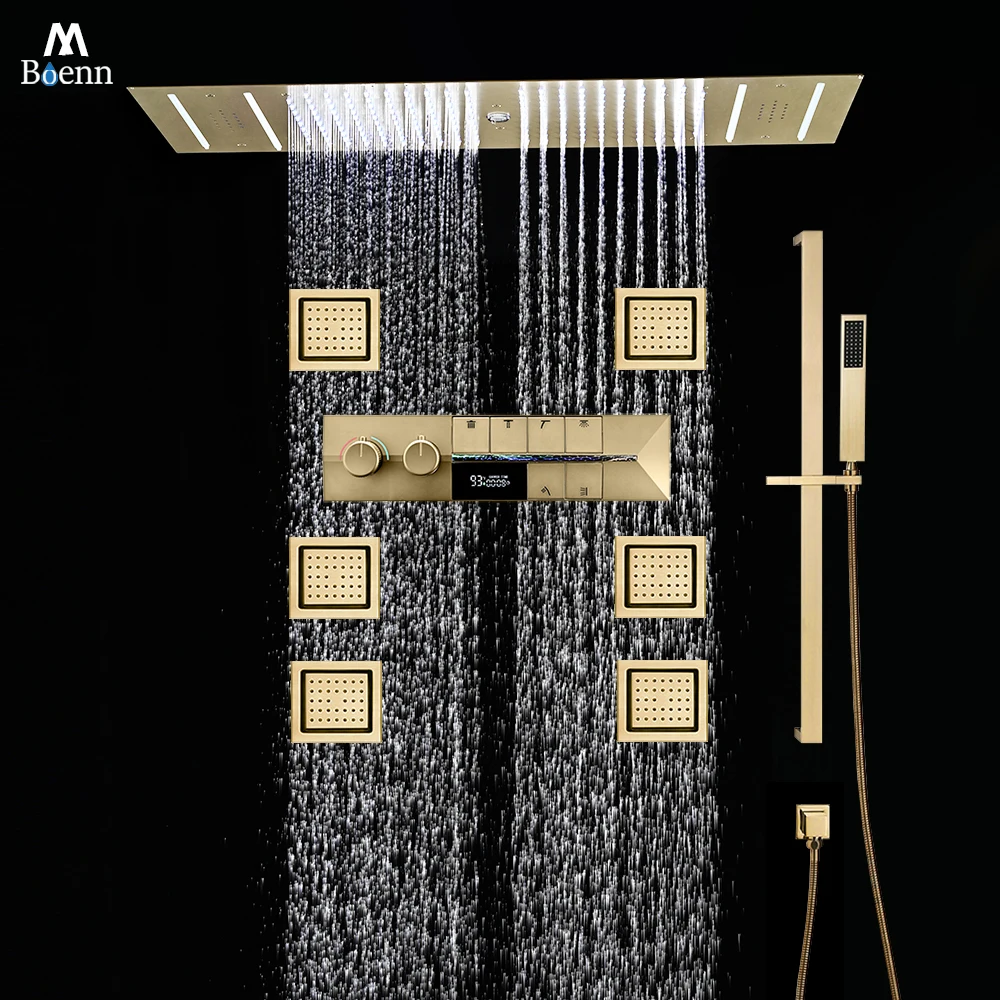 

M Boenn Emotional Appeal Couple Shower Set Ceiling Gold Shower Head Lovers Showers Experience Bathroom Fuacet Thermostatic Mixer