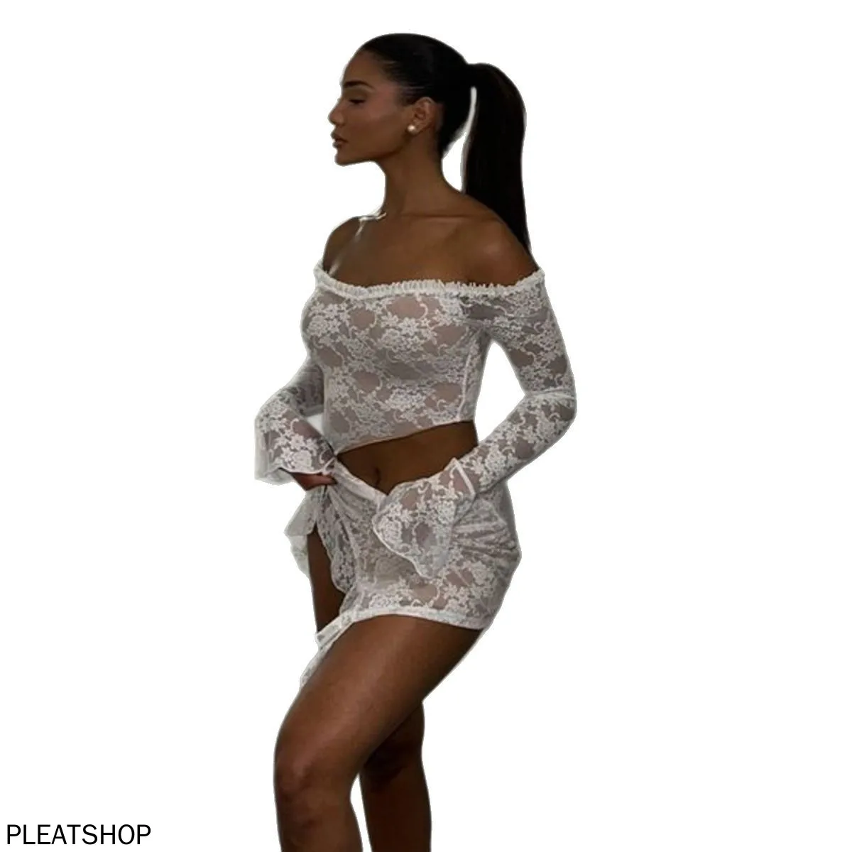 Frühling 2025, sexy Spice Girl A-Linien-Kleid, einfarbig, Spitze, Schulterperspektive, schmale Passform, für Damen im europäischen und amerikanischen Stil