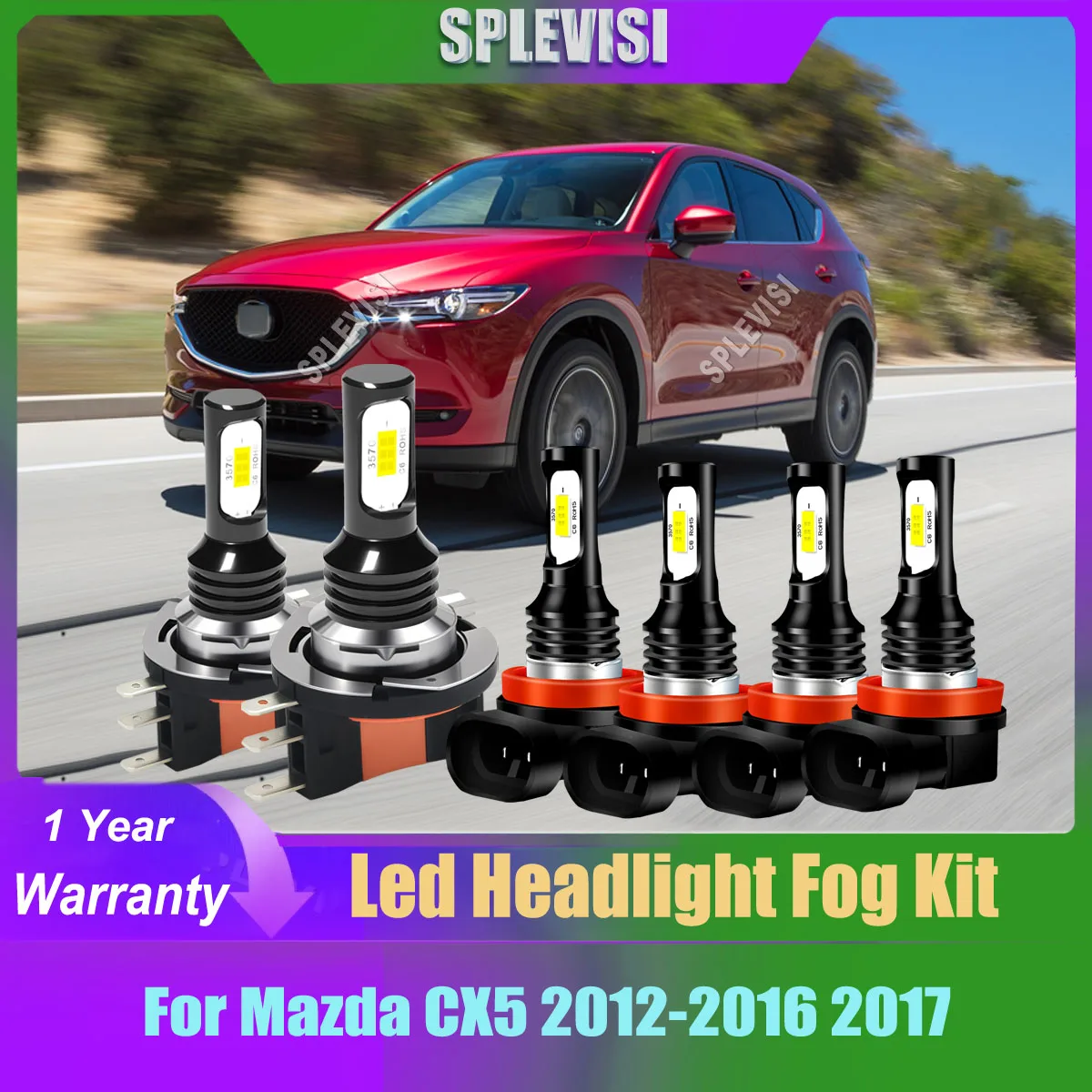 H15 711 Headlamp Hi Beam/DRL Low Beam Fog Light Design for Perfect Beam 6000K White For Mazda CX5 2012 2013 2014 2015 2016 2017