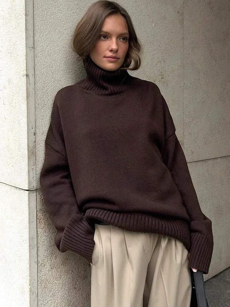 Maglione a collo alto da donna oversize inverno vintage lavorato a maglia maglione rosso pullover donna morbido maglione caldo grigio per le donne 2024