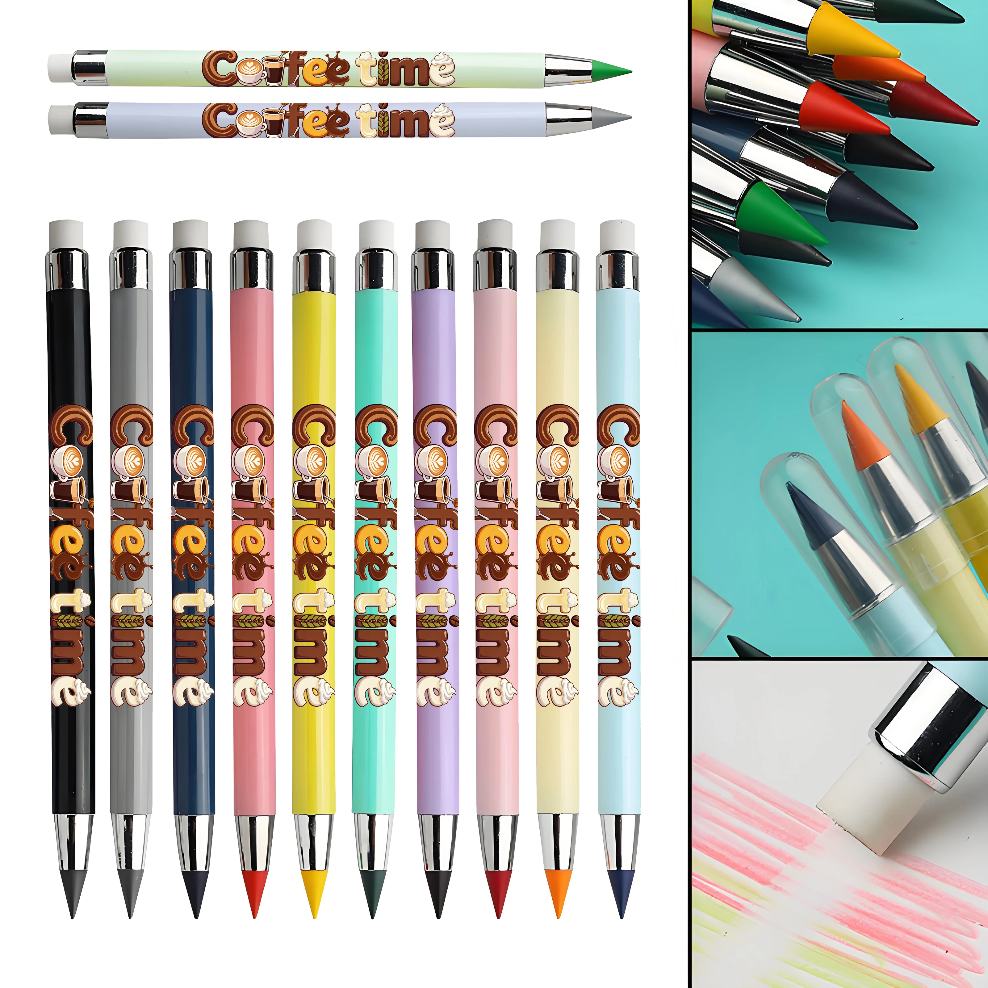 

12pcs coffee time theme pattern eternal pencil macaron color not easy to break student drawing, drawing colored lead.