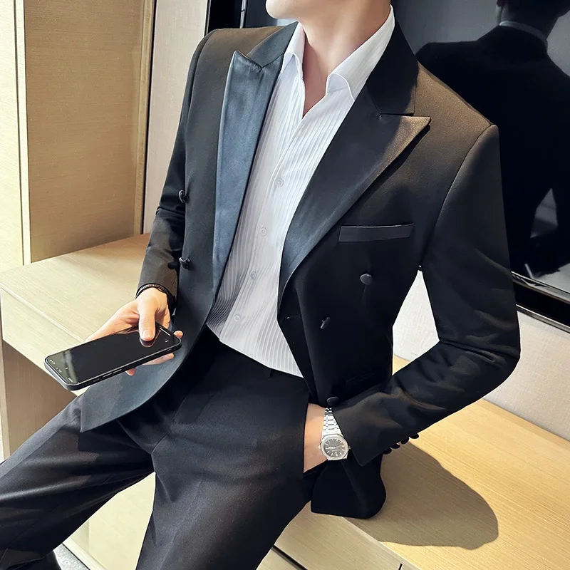 (Jacket + Pants) Men's Wedding Two-Piece Suit, Tuxedo Double-Breasted Suit, Best Man Banquet High-End Dress Business