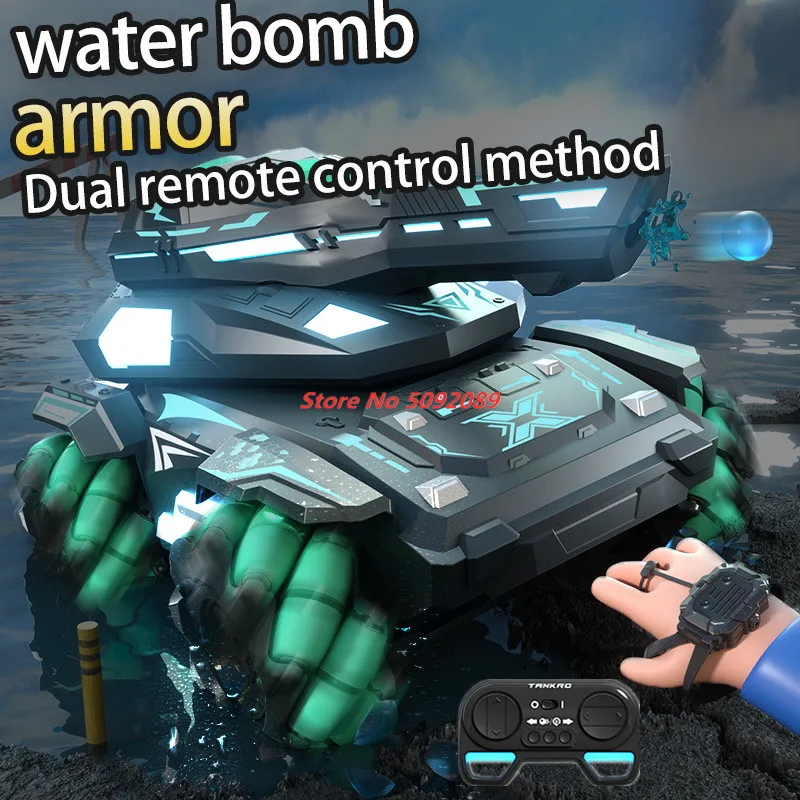 Rc Tank Car 2.4G Dual Control Mode Armored Car High Speed Water Bombs Induction Watch Remote Double Control Toy Gifts for Boys