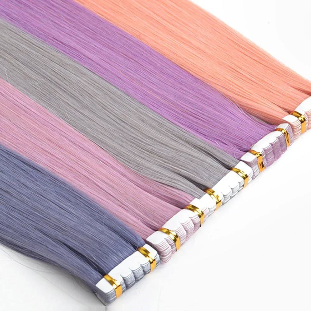 10pcs/pack Tape In Hair Extensions Invisible Adhesive Synthetic Colored Tape In Hair Extension Pink Purple Blue Colorful Hair image 4