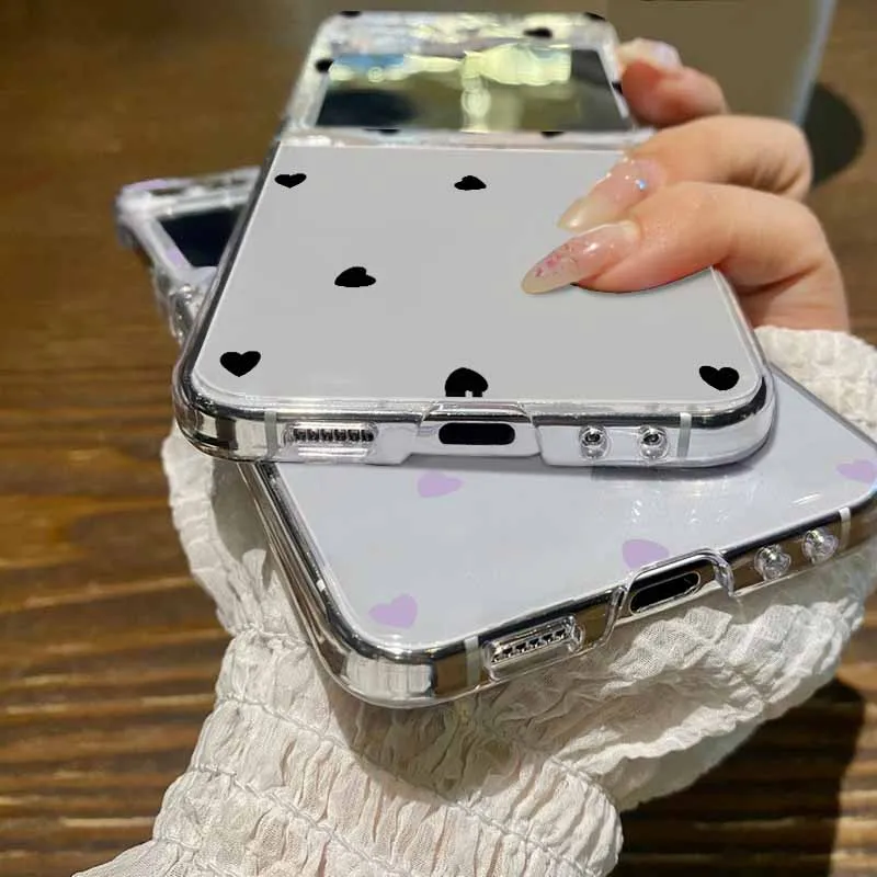 Love Hearts Print Transparent Folding Phone Case For Samsung Galaxy Z Flip 7 6 5 4 3 Hard PC Cover For Samsung Z Flip7 FE Flip6